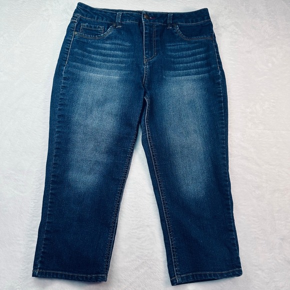 d.jeans Denim - d.jeans Stitch Star Capri Jeans Womens 6 Blue Dark Wash Stretch Cropped Denim